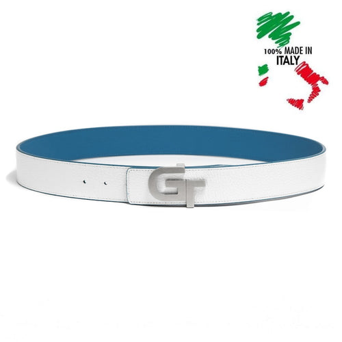 Apparel - Genuine Leather Belt Reversible  | Double Color (White/Blue)