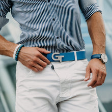 Load image into Gallery viewer, Apparel - Genuine Leather Belt Reversible  | Double Color (White/Blue)
