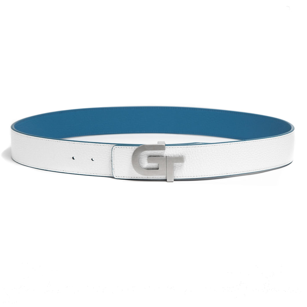 Apparel - Unisex Leather Belt Reversible  | Double Color (White/Blue)